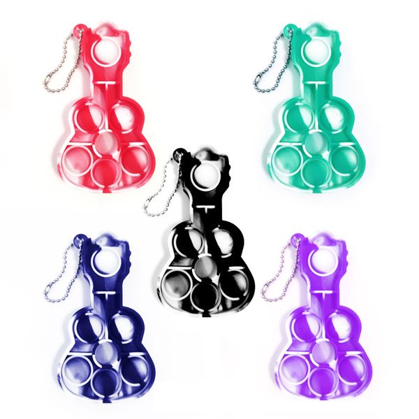 

fidget simple dimple toy guitar keychain finger toys pop push bubble board game sensory stress reliever keychains a106, Silver