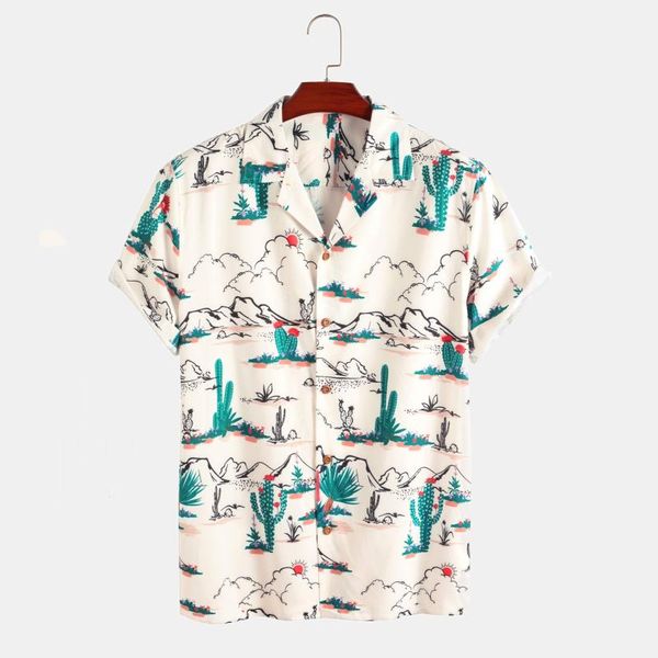 

men's casual shirts summer harajuku shirt hawaiian print short sleeved for men loose lapel oversized chemise homme, White;black