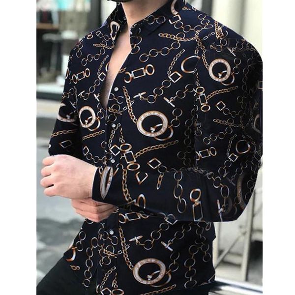 

men's casual shirts 2021 a autumn collection slim shirt turn-down collar streetwear fashion together print long sleeve, White;black