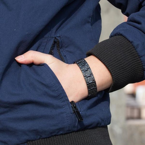 

link, chain black magnetic bracelet for men 15mm luxury stainless steel male health energy germanium benefits