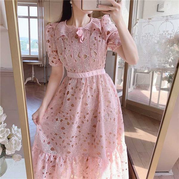 

party dresses runway summer women short sleeve self portrait lace patchwork hollow out long dress elegant ruffles, White;black