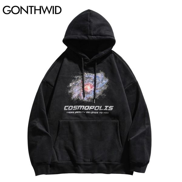 GONTHWID Felpe con cappuccio Streetwear Hip Hop Galaxy Universe Stampa Felpe con cappuccio Harajuku Mens Casual Fleece Pullover Top Cappotti 210720