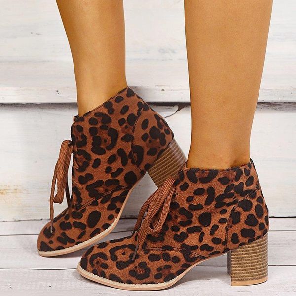 

boots women 2021 autumn fashion lace up desert high heel leopard casual shoes plus size 43 7hi2, Black