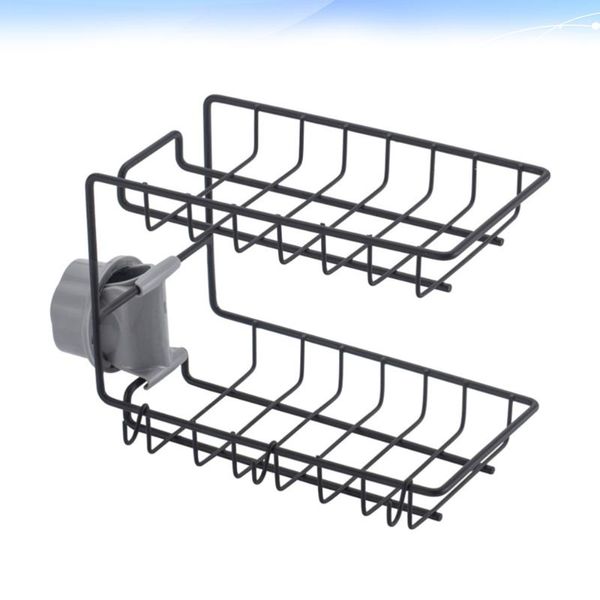 

storage baskets drain rack double layer basket sponge dishcloth holder organizer sink for home bathroom (black)
