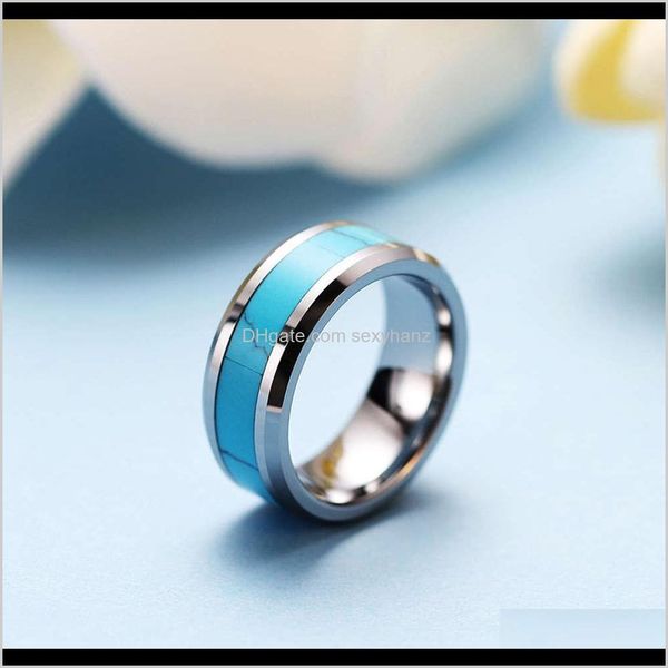

cluster rings jewelry drop delivery 2021 titanium stainless steel natural turquoise fashion net red mens ring izfia, Golden;silver