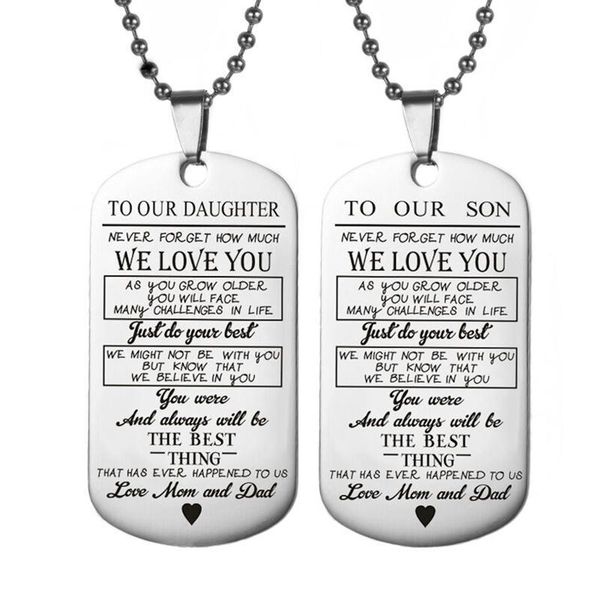 

chains to our son stainless steel pendant necklaces engrave name love dad/mum id tag logo jewelry, Silver