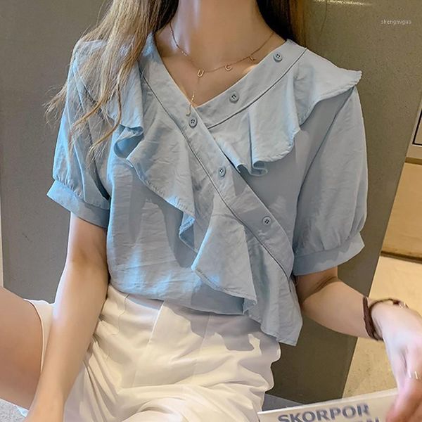 

women summer v neck shirts short sleeve casual loose blouse office lady clothes solid color blouses women's &, White