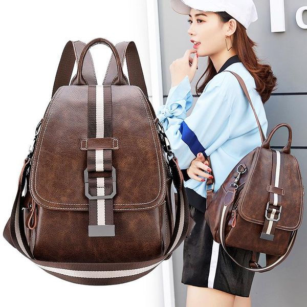 

outdoor bags 2021 leather cowhide retro backpack female wild hand ladle shoulder messenger belt decorative anti-theft
