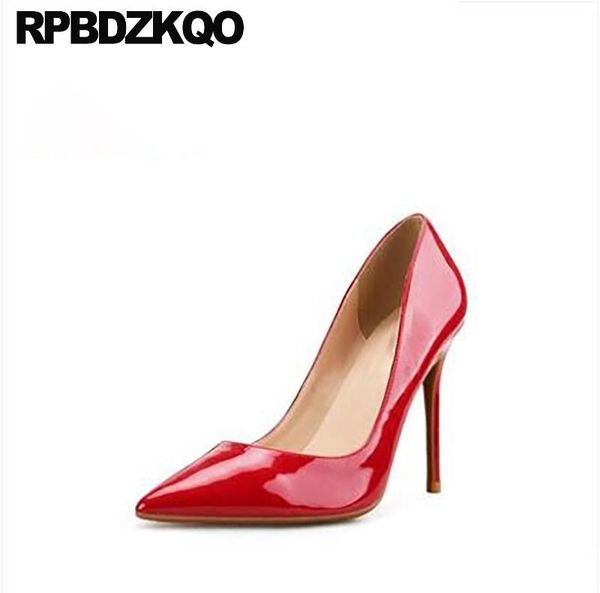 

dress shoes 8cm white high heels big size office formal super women pointed toe ultra stiletto pumps patent leather extreme red, Black