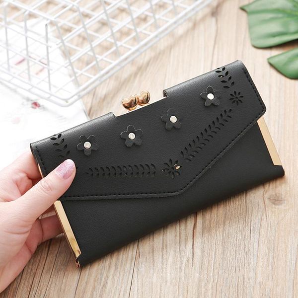 

wallets brand hasp long leather women wallet clutch casual hollow out leaf zipper fashion korean cash card holder coin purse, Red;black