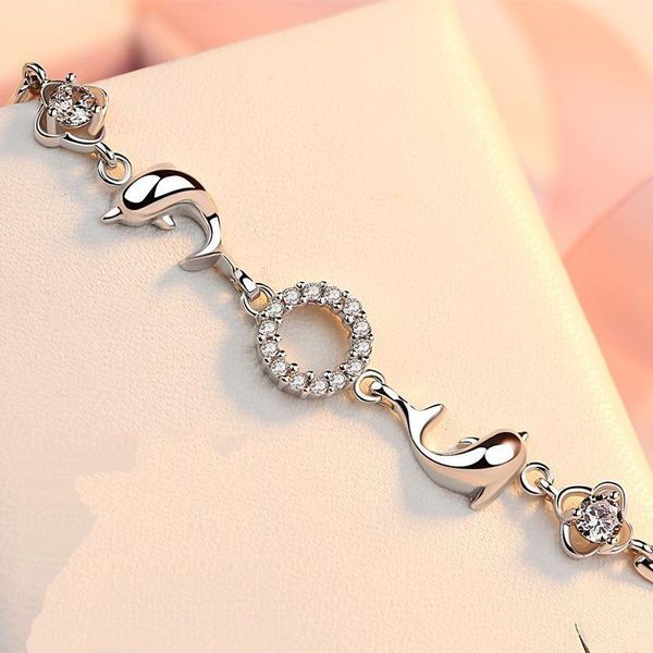 

bangle tb-99 925 silver plated dolphin bracelet pure inlaid zircon hand jewelry wholesale, Black