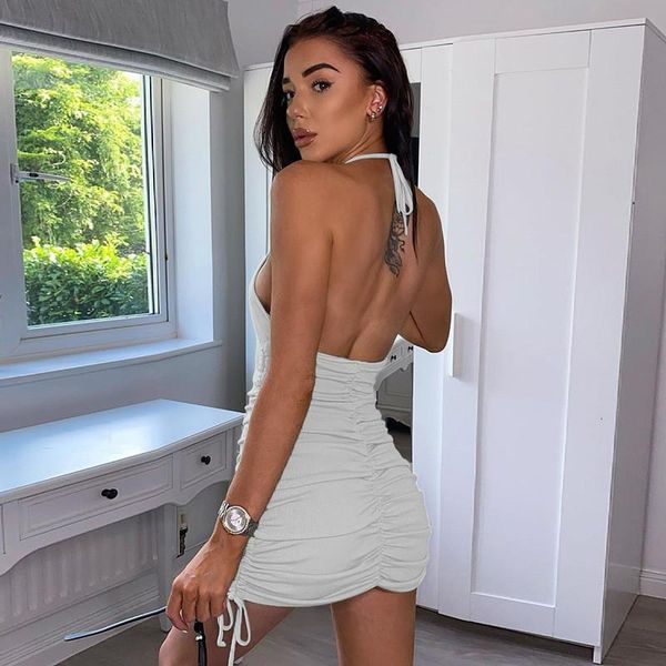 

casual dresses 2021 women's party dress solid color round neck sleeveless lace backless female bodycon mini nightclub wear, Black;gray
