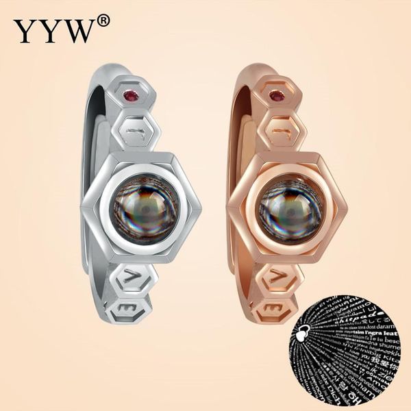

wedding rings design 100 languages i love you memory couple rose gold engagement ring miniature projection finger women, Slivery;golden