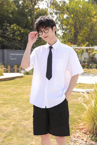 

men's casual shirts dk uniform shirt men 2021 spring summer short sleeve white student jk couple wear japanese school, White;black