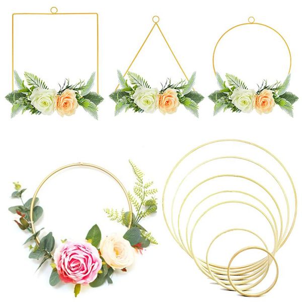 

decorative flowers & wreaths 1/5pcs wedding decoration diy metal/bamboo wreath ring hanging garland hoop for bridal shower home party decor