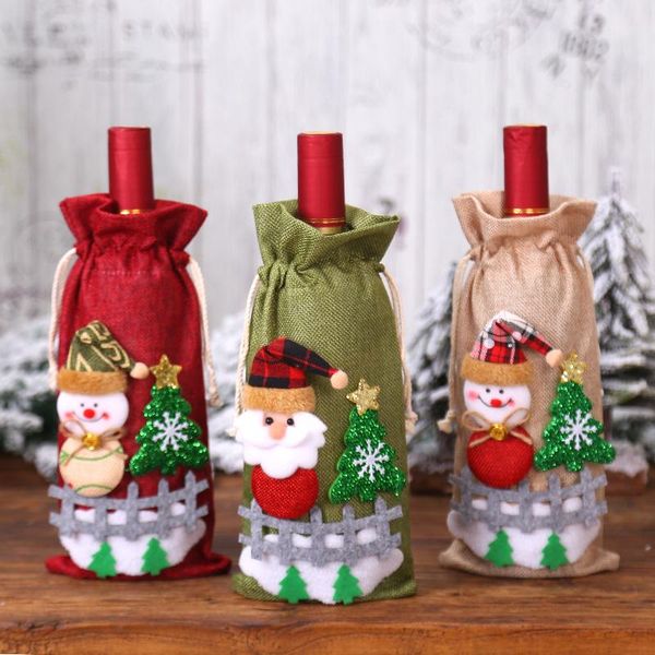 

christmas decorations 10pcs for home santa claus elk red wine bottle cover xmas linen champagne bag table decoration