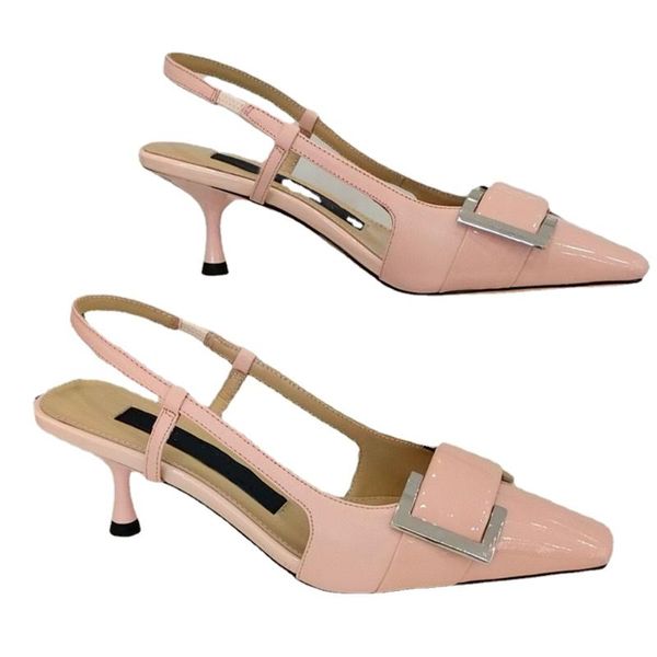 

dress shoes 2021 summer square toe stiletto fashion sandals patent leather women's classic party xl 34-41 open, Black