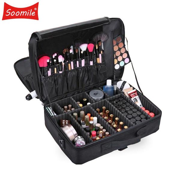 

soomile brand professional cosmetic case women big capacity makeup organizer bag beauty make up suitcase storage toiletries box bags & cases