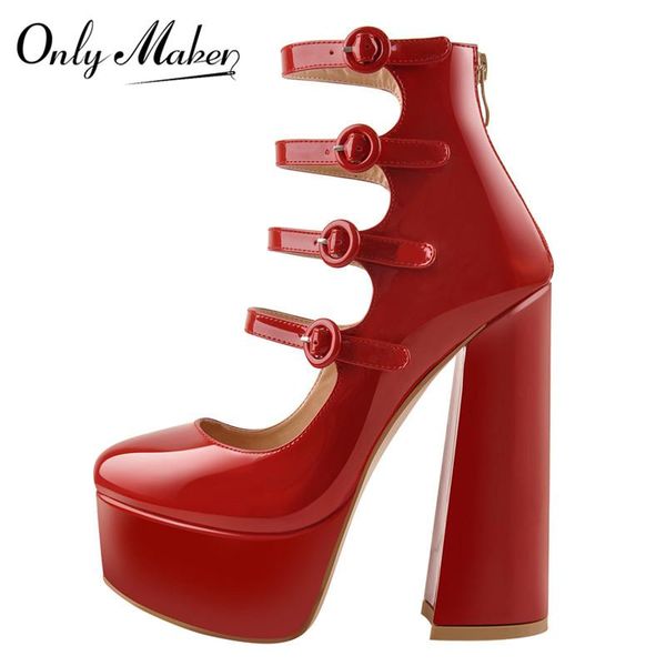 

women's platform round toe chunky square heels ankle wrap sandals red and nude party buckle strap shoes dress, Black