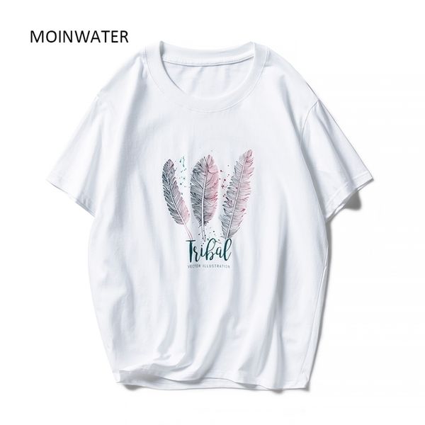 

moinwater women casual summer t shirts fashion lady 100% cotton white tees short sleeve black t shirt for woman mt1904 210719