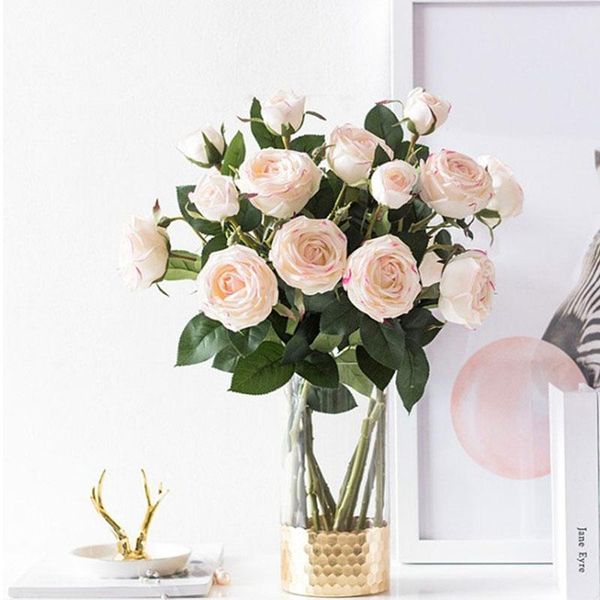 

decorative flowers & wreaths 3heads rose artificial flower real touch for bedroom home decor wedding decoration party garden di