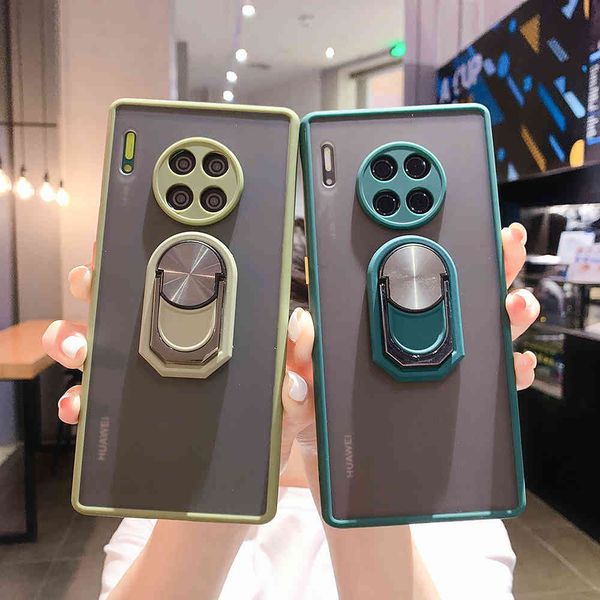 Kameraschutz-Telefonhüllen für Huawei P40 Lite P30 P20 Mate 30 20 Pro Fingerringhalter Weiche Candy-Farben-Rückseite