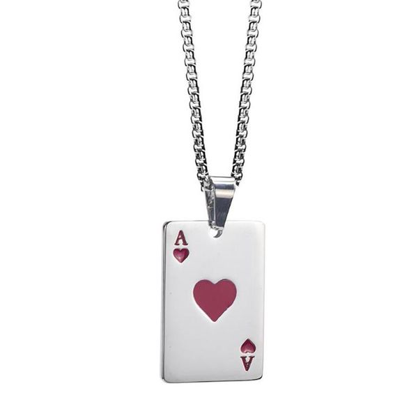 

chains stainless steel poker card red peach a pendant necklace men punk rock gift for him with chain, Silver
