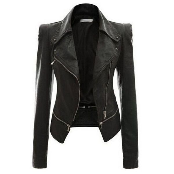 

women's leather & faux 2021 autumn women jacket gothic black moto zippers long sleeve goth female pu jackets