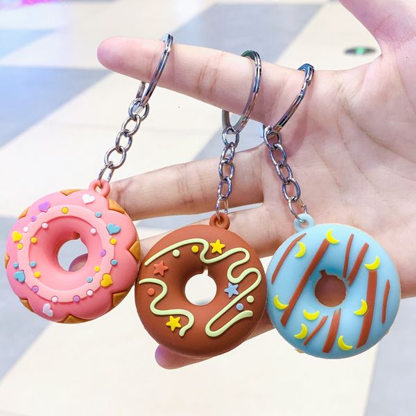 

cartoon bread donut keychain creative food silicone cute girl bag car pendant fashion couple exquisite keyring, Silver