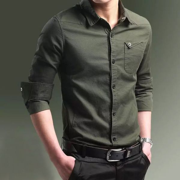 

autumn and winter new cotton long sve shirt work wear leisure large military green men's shirt, White;black