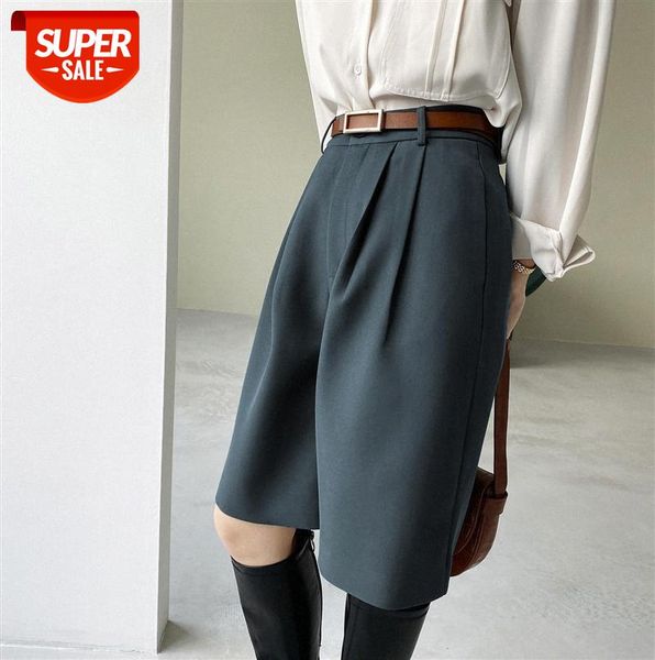 

zhi chuxi high-waist straight-leg trousers women's korean style loose casual solid color five-point pants 596 #w03v, Black;gray