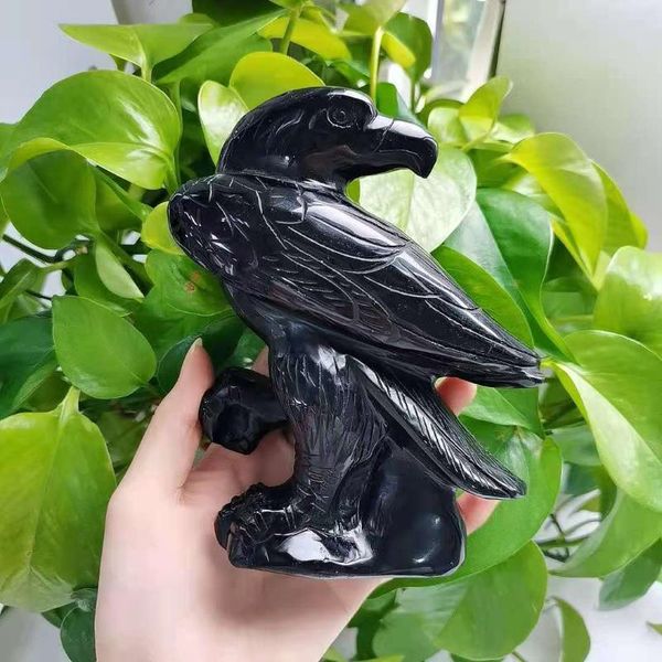 

decorative objects & figurines natural realistic carved gemstone black obsidian eagle carving craft for gift decoration xzh