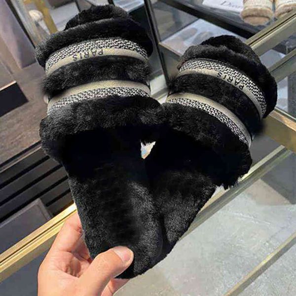 

slippers fur indoor house flip flops for women wear winter girl heart flat bottomed open toe 1 yu02, Black