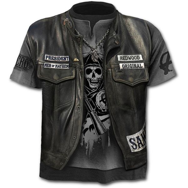 

new summer 3d digital printing trend t-shirt skull fake two men's round neck short sleeve, White;black