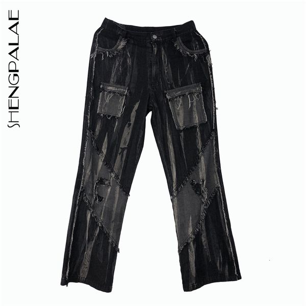 

women's jeans summer casual woman long trousers cowboy female loose streetwear splice raw edge pants za4640 y441, Blue