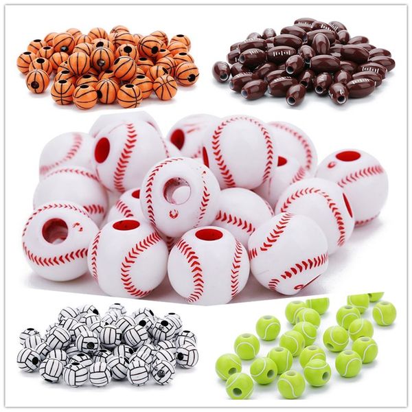 

50pc/lot football baseball basketball tennis acrylic beads sport ball spacer bead fit for bracelet necklace diy jewelry making, Black