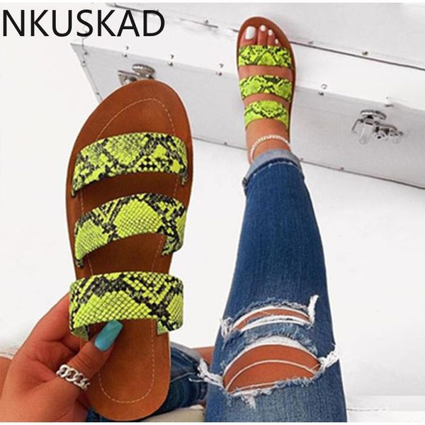

women slippers flat candy color snake skin summer female cool flip flops comfort outside beach ladies soft slides, Black