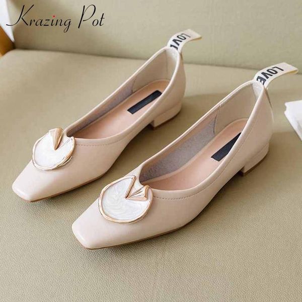 

dress shoes krazing pot elegant sweet fashion genuine leather square toe low heels slip on loafers women dating party spring pumps l20, Black