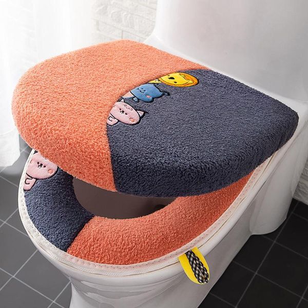 

toilet seat covers cover household waterproof four seasons universal zipper 1/2 pcs/set cartoon cute set washer