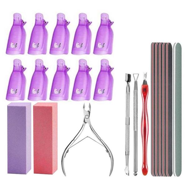 

nail art kits 1 set polish remover clip sanding block cuticle pusher file beauty tool kit