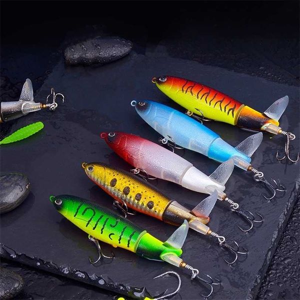 5 pcs Bait de pesca de plástico de plástico 11cm 13g / 15g / 35g atrações de bagres para tackle flutuante cauda rotativa artificial 211224