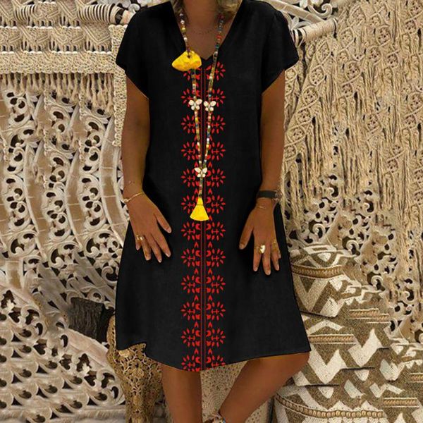 

casual dresses women vintage style t-shirt flare sleeve plus size ladies v neck printed oversize dress feminino vestido, Black;gray