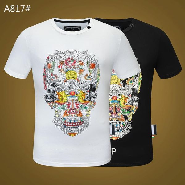 

men's t-shirts original skull men t-shirt fashion round neck short-sleeved sports cotton streetwear maglietta, White;black