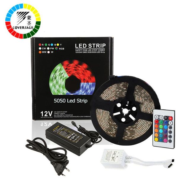 

coversage rgb led strip 5m 300leds ip65 waterproof light ceiling dc12v 60leds/m with remote controller home decoration lamp strips
