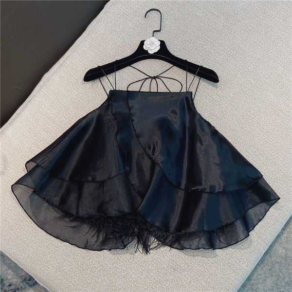 

summer fashion women clothes straps a-line pullover mesh organza feather patchwork girl's t-shirt wr68901 210525, White