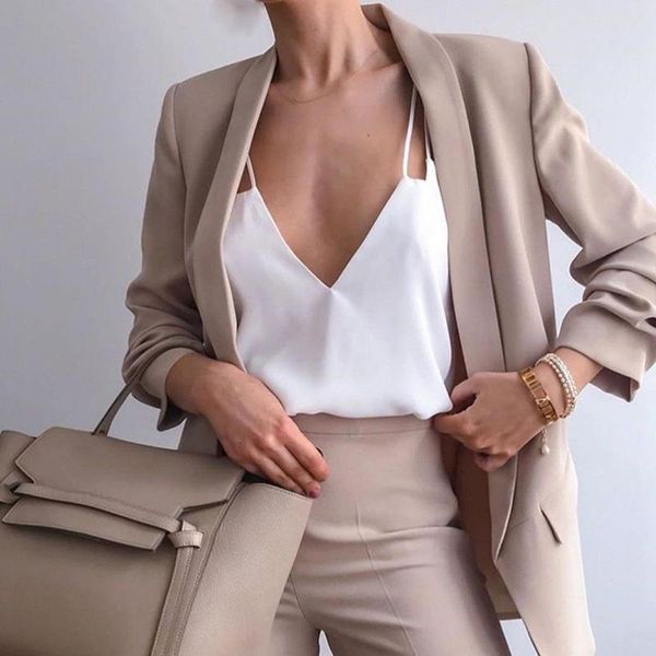 

women's suits & blazers 2021 women summer loose suit jackets solid colour fashion lapel slim fit slit pocket cardigan coat formal, White;black