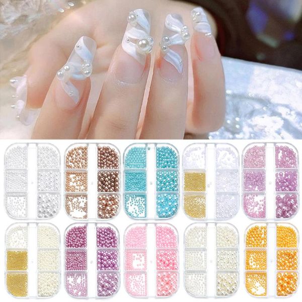 

nail art decorations 6 grids/box flatback pearls nails summer half round gold bead rhinestones studs diy manicure charm decor, Silver;gold