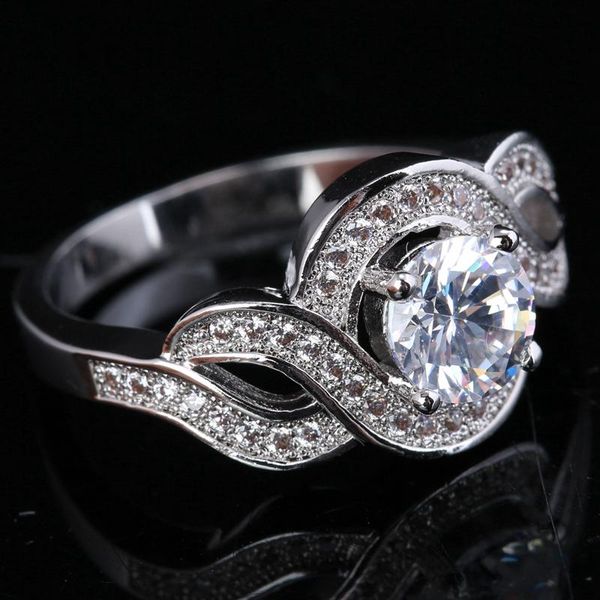 

wedding rings round white zircon silver plated argent jewelry ring us# size 6 / 7 8 9 s1631, Slivery;golden