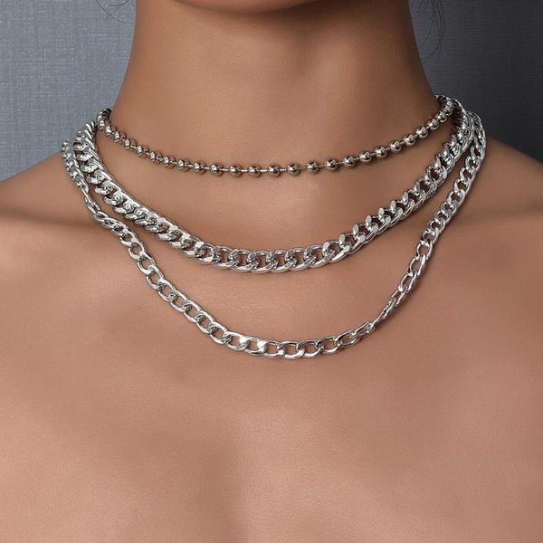

maa-oe 2021 fashion silver color bead chains thick chain necklaces for women multilevel female vintage necklace jewelry gift pendant