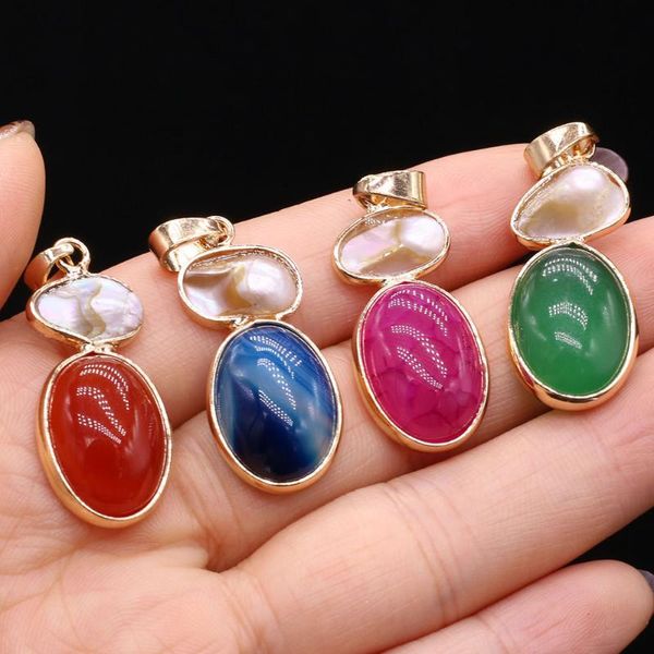 

charms natural semi-precious stone shell pendant agate 15x35mm for diy jewelry making necklace earring bracelet handmade gift, Bronze;silver